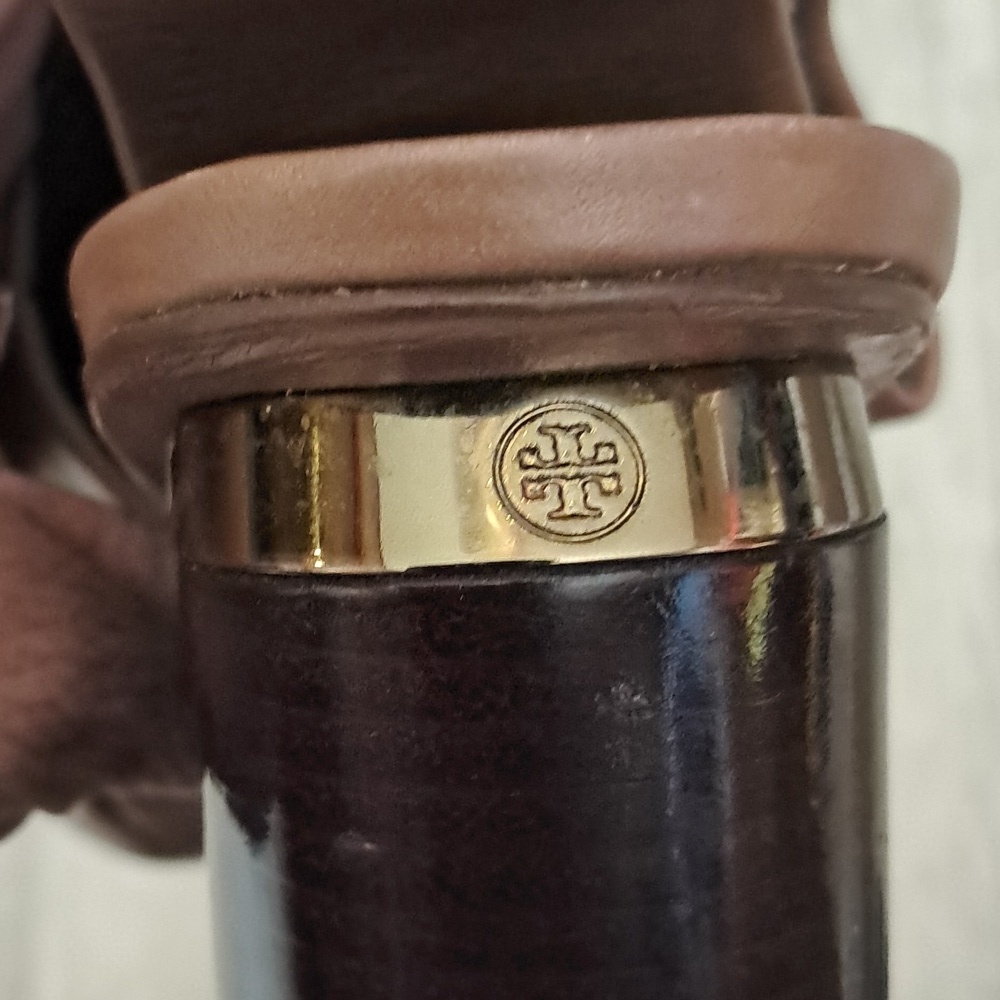 Tory Burch Slingback Saddle Leather Block Heal Mule Sandle Mushroom Size 8.5 - Picture 7 of 10